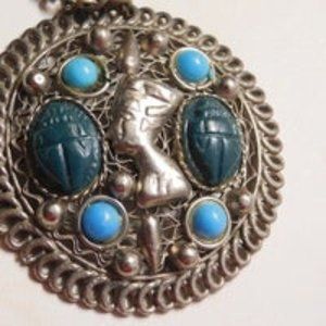 Egyptian Pharaoh Pendant with Necklace Vintage